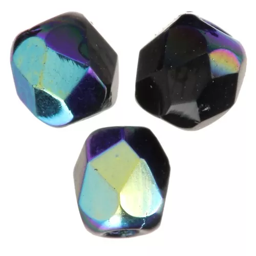 25 Perles Facettes De Bohême Preciosa - 6 Mm, Jet AB, Fabriqué En France, Neuf