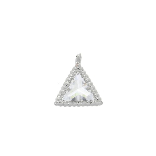 Breloque triangle avec Oxyde de Zirconium - 8x7mm - Rhodié/Cristal x1