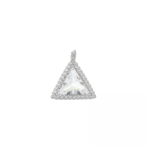 Breloque triangle avec Oxyde de Zirconium - 8x7mm - Rhodié/Cristal x1