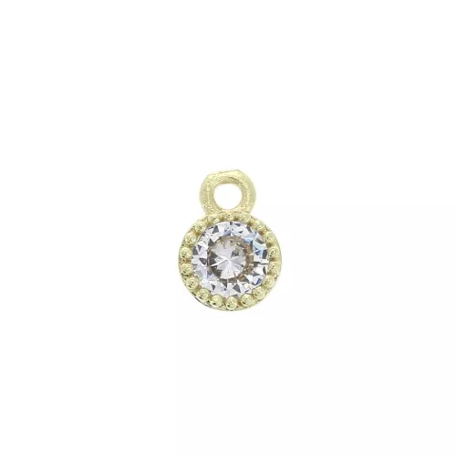 Mini breloque ronde avec Oxyde de Zirconium - 5 mm - Doré - Crystal x1