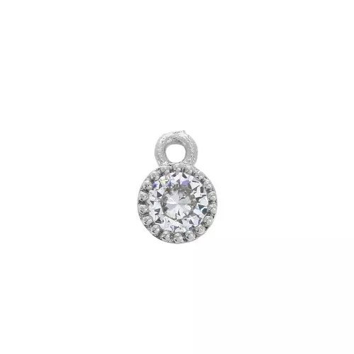 Mini breloque ronde avec Oxyde de Zirconium - 5 mm - Rhodié - Crystal x1