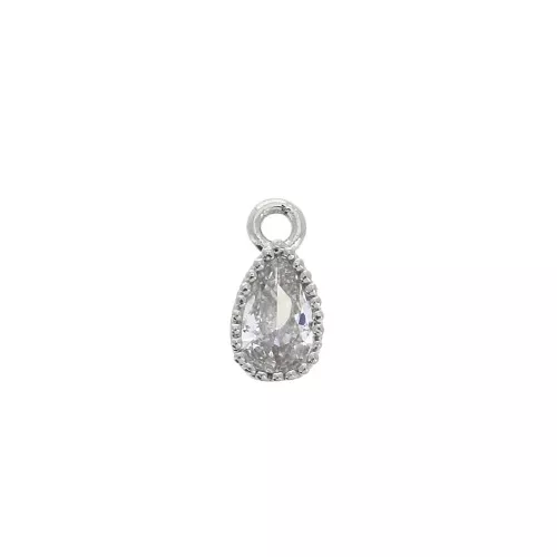 Mini breloque goutte avec Oxyde de Zirconium - 8x4mm Rhodié/Cristal x1