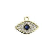 Breloque oeil bleu avec oxydes de Zirconium - 8x10.5 mm - Bleu / Doré x1|raw }}