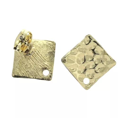 Clous d'oreilles losanges martelés à décorer en zamac 16x15 mm - Doré x2