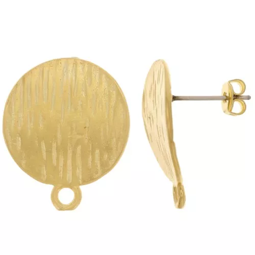 Clous d'oreilles ronds striés 19 mm - Doré à l'or fin x2
