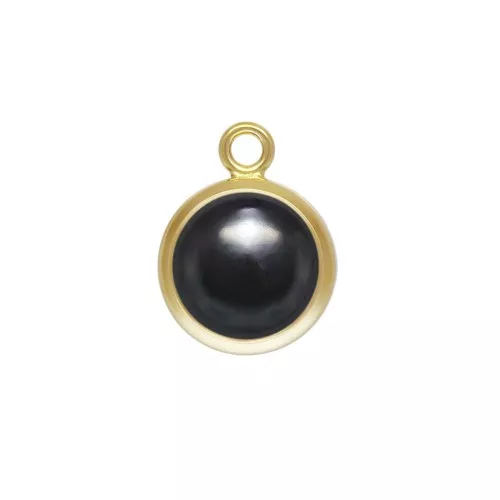 Pendentif rond 6.5 mm Imitation Black Onyx - Gold filled (or laminé) x1