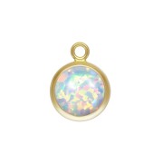 Pendentif rond 6.5 mm Imitation White Opal - Gold filled (or laminé) x1