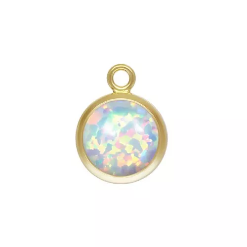 Pendentif rond 6.5 mm Imitation White Opal - Gold filled (or laminé) x1
