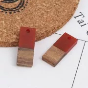 Pendentif rectangle en résine imitation bois 23x9 mm Terracotta / Marron x1