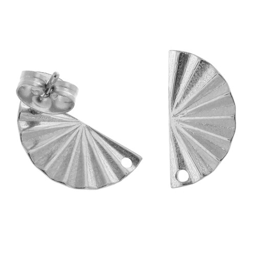 Clous d'oreilles demi-cercle effet plissé 15x7 mm avec 1 trou - Acier inox x2