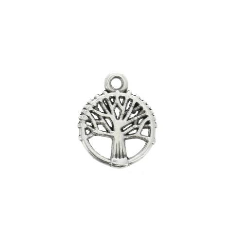 Breloque ronde Arbre de vie en zamac 12x10 mm - Placage Argent fin vieilli x1