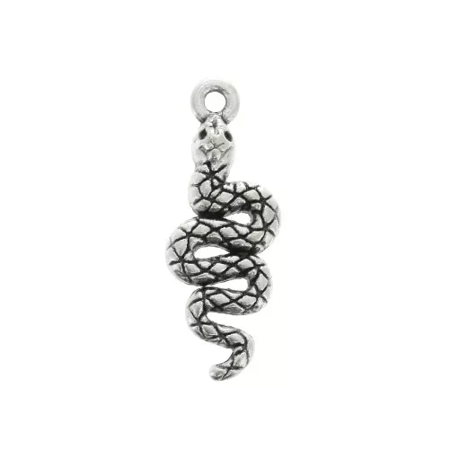 Breloque serpent en zamac 24x8.5 mm - Placage Argent fin vieilli x1