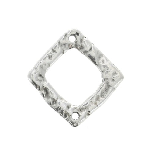 Intercalaire losange martelé évidé 2 trous 20x19mm - Placage Argent fin vieilli x1