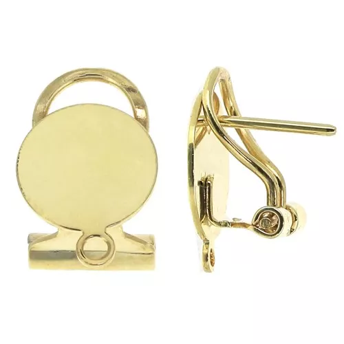 Clous d'oreilles plateau - clips de sécurité Omega 12 mm - Doré à l'or fin x2