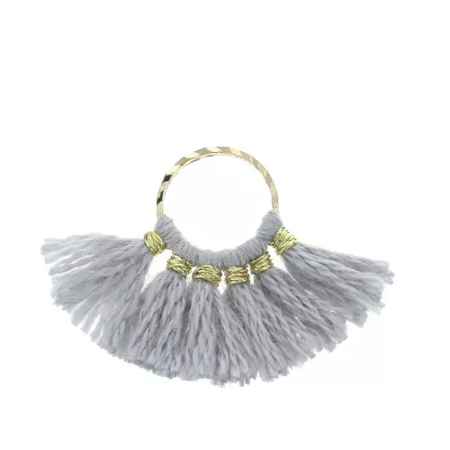 Mini pendentif éventail pompons imitation coton 15x20 mm Gris Clair - Doré x1