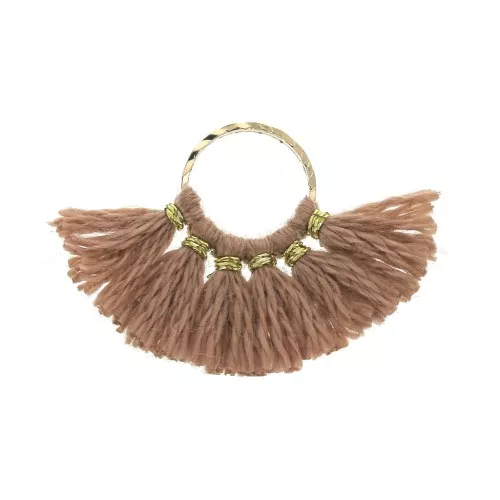 Mini pendentif éventail pompons imitation coton 15x20 mm Sienne - Doré x1