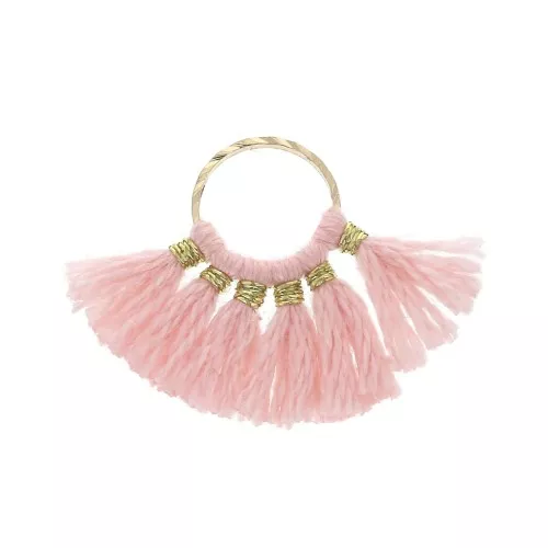 Mini pendentif éventail pompons imitation coton 15x20 mm Rose - Doré x1