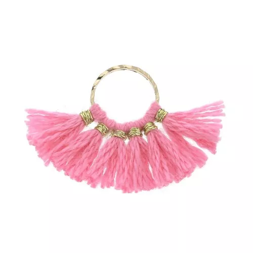 Mini pendentif éventail pompons imitation coton 15x20 mm Rose Vif - Doré x1