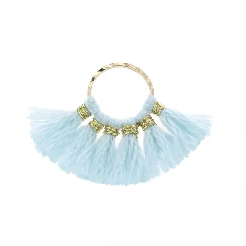Mini pendentif éventail pompons imitation coton 15x20 mm Bleu Ciel - Doré x1