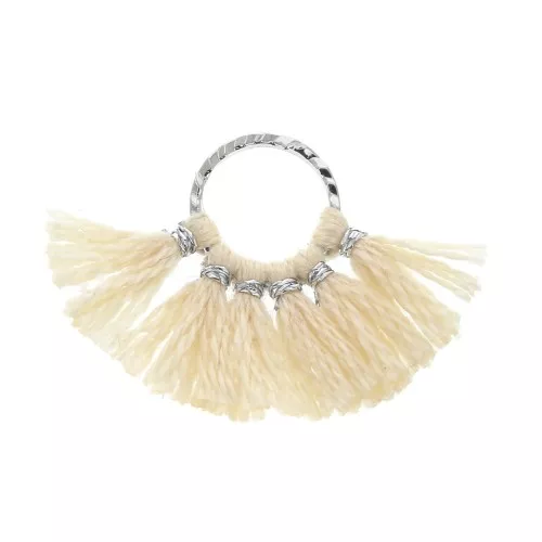 Mini pendentif éventail pompons imitation coton 15x20 mm Bisque - Argenté x1