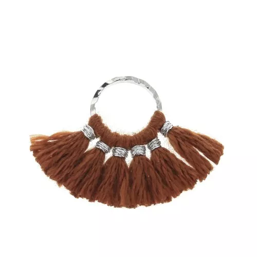 Mini pendentif éventail pompons imitation coton 15x20 mm Rouille - Argenté x1