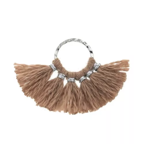 Mini pendentif éventail pompons imitation coton 15x20 mm Sienne - Argenté x1