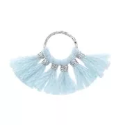 Mini pendentif éventail pompons imitation coton 15x20 mm Bleu Ciel - Argenté x1