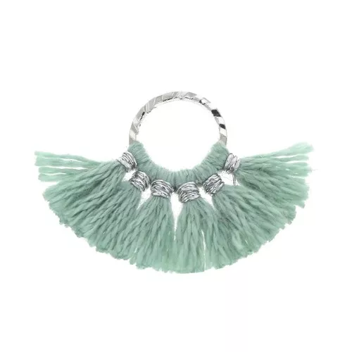 Mini pendentif éventail pompons imitation coton 15x20 mm Celadon - Argenté x1