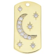 Pendentif plaque rectangle arrondie lune et étoiles en oxyde de zirconium 27.5x13.5mm Doré x1|raw }}