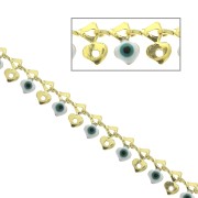 Chaîne Fantaisie oeil porte bonheur résine époxy 6 mm Blanc-Turquoise-Doré x50 cm|raw }}