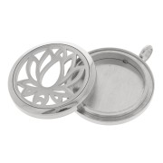 Médaillon fleur de lotus 30mm - diffuseur de parfum & 10 recharges - Acier inox x1