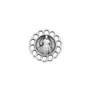 Intercalaire rond 14 anneaux en zamac motif Vierge 15mm Placage Argent fin vieilli x1