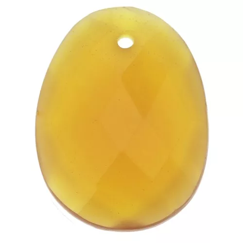 Pendentif facetté ovale 20x15 mm en pierre gemme - Calcédoine Jaune x1
