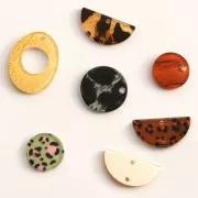 Sequin rond en plexiglas 15 mm motif bois - Marron x1