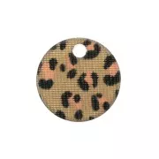 Sequin rond en plexiglas 15 mm motif léopard - Beige foncé - Rose x1