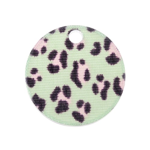 Sequin rond en plexiglas 19 mm motif léopard - Vert - Rose x1
