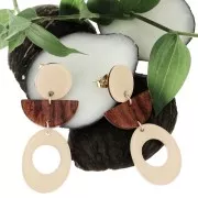 Pendentif ovale ajouré en plexiglas 25x19 mm motif bois - Beige x1