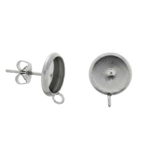 Clous d'oreilles pour cabochon fond plat 8 mm 1 anneau en Acier inox x2