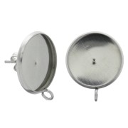 Clous d'oreilles pour cabochon fond plat 16 mm 1 anneau en Acier inox x2|raw }}
