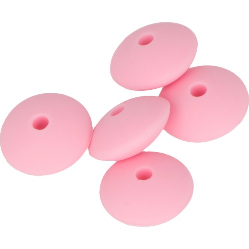 Perles rondelles en silicone 12 mm pour attache sucette - tétine - Rose x5