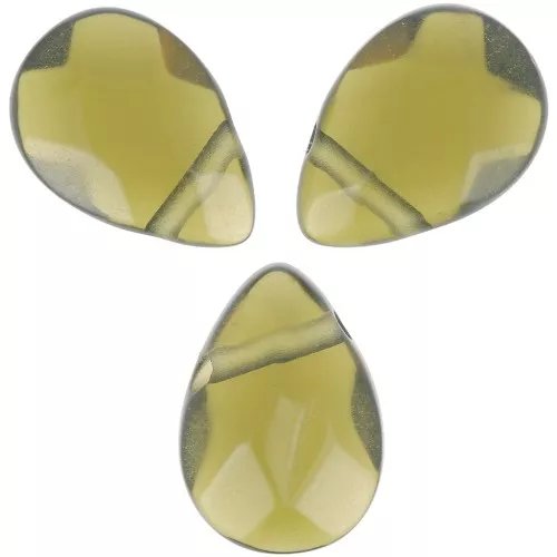 Perles briolettes plates 11x9 mm en verre - Olivine x5