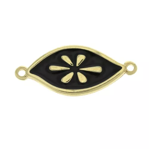 Intercalaire oeil design 2 anneaux en résine époxy 27x11 mm - Noir - Doré à l'or fin x1
