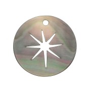 Pendentif rond en Nacre - étoile du nord ajourée - 19 mm x1|raw }}