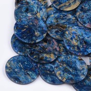 Pendentif rond en acétate de cellulose 28 mm - Marbré Bleu - Doré x1