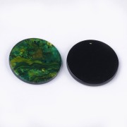 Pendentif rond en acétate de cellulose 28 mm - Marbré Vert - Marron x1