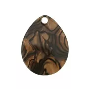Pendentif goutte en acétate de cellulose 28.5x22 mm - Marbré Camel - Noir x1