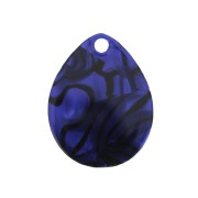 Pendentif goutte en acétate de cellulose 28.5x22 mm - Marbré Bleu foncé - Noir x1