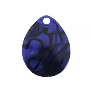 Pendentif goutte en acétate de cellulose 28.5x22 mm - Marbré Bleu foncé - Noir x1