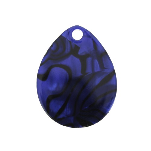Pendentif goutte en acétate de cellulose 28.5x22 mm - Marbré Bleu foncé - Noir x1