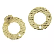 Clous d'oreilles ronds texturés évidés à décorer en zamac 16 mm - Doré à l'or fin x2